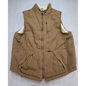 Lee Vest Jacket Mens M Brown Sherpa Fleece Lined Pockets Full Zip Small Stain